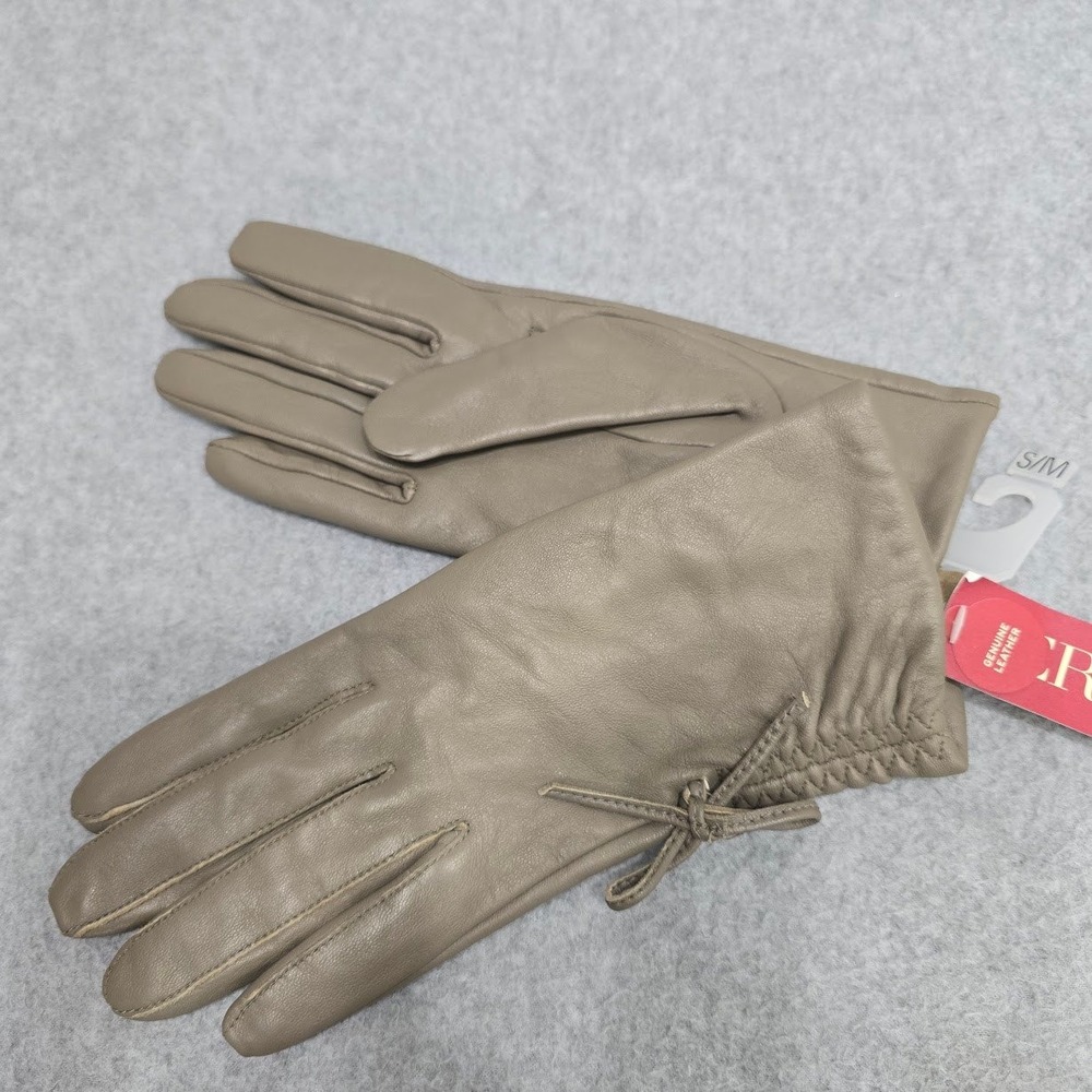 Merona Genuine Leather Gloves Women SM Taupe Gray Bow Coquette Feminine NWT